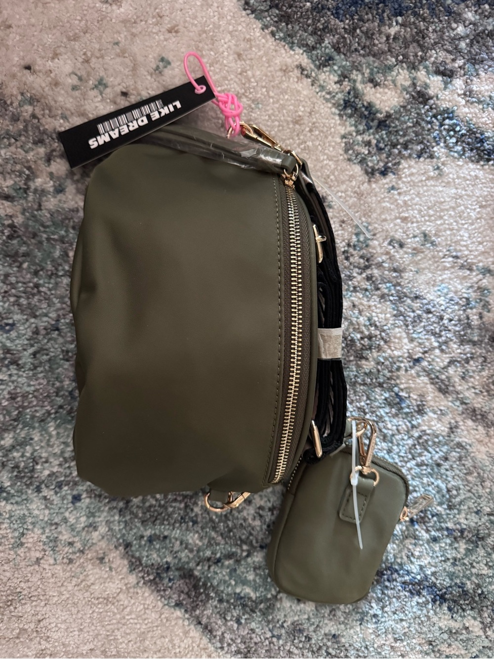 Olive Green Crossbody Bag with Detachable Pouch